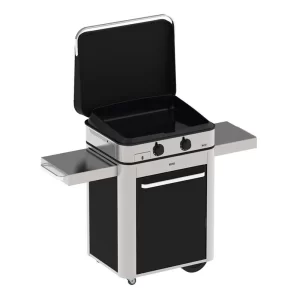 Plancha A Gas Enosign 65 Nero E Inox Con Coperchio