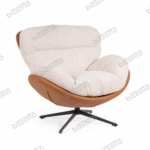 Poltrona Adinda Ghiaccio/Cuoio Girevole – Ecopelle e Acciaio