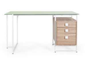 Scrivania Thomas Bianca Con Cassettiera Naturale