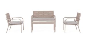 Set Salotto Con Cuscini Sarita Tortora in Acciaio e HDPE Effetto Legno