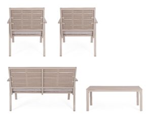 Set Salotto Con Cuscini Sarita Tortora in Acciaio e HDPE Effetto Legno