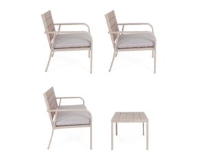 Set Salotto Con Cuscini Sarita Tortora in Acciaio e HDPE Effetto Legno