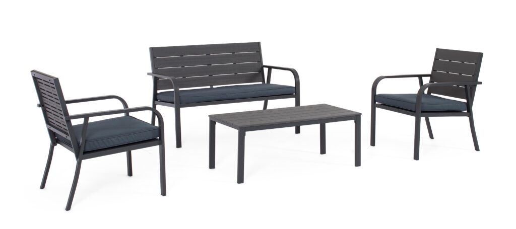 Set Salotto con Cuscini Sarita Antracite in Acciaio e HDPE