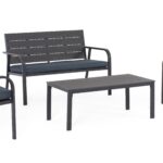 Set Salotto con Cuscini Sarita Antracite in Acciaio e HDPE