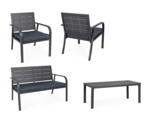 Set Salotto con Cuscini Sarita Antracite in Acciaio e HDPE