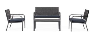 Set Salotto con Cuscini Sarita Antracite in Acciaio e HDPE