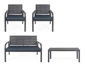Set Salotto con Cuscini Sarita Antracite in Acciaio e HDPE