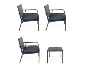 Set Salotto con Cuscini Sarita Antracite in Acciaio e HDPE