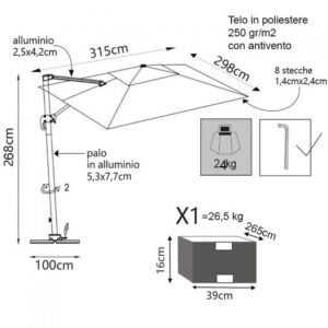 Ombrellone Pitagora 3×4 m con LED Cosma